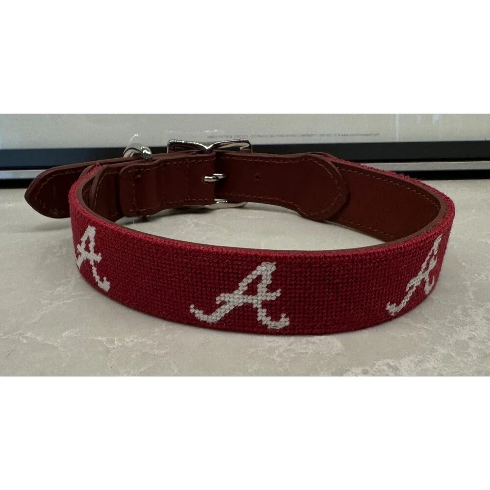 ALABAMA CRIMSON TIDE - ASHER RILEY NEEDLEPOINT DOG COLLAR - SIZE SMALL